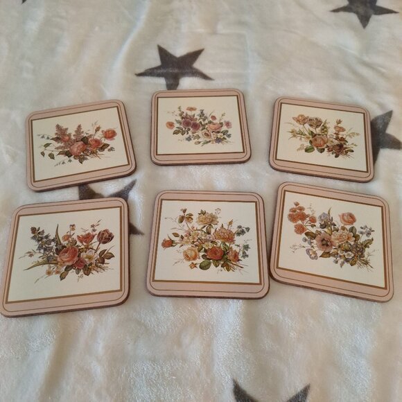 Vintage Pimpernel Coasters Set of 6 Floral Spray‎ Made in England Cottagecore - Picture 1 of 8